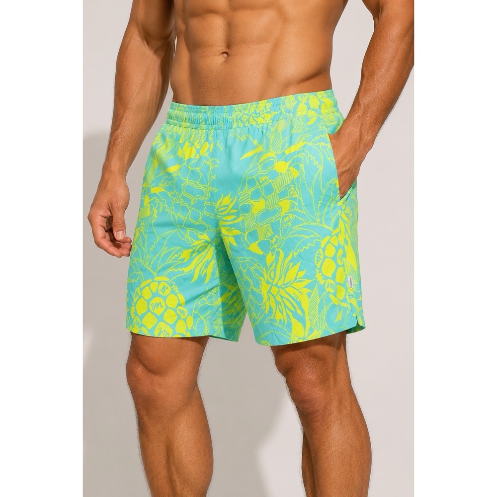 Maamgic Men's XXL 2 in 1 Swim Trunks 7 Inch Teal Yellow Floral Lined